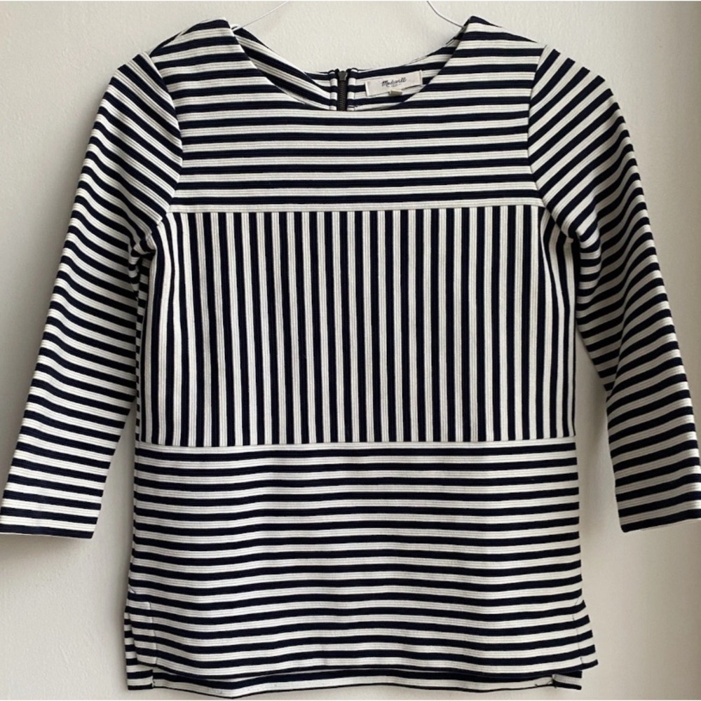 Madewell Gallerists Navy and White Ponte Striped 3/4 Sleeve Top Size XSmall